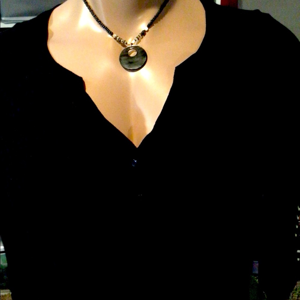 Black3/4 sleeve v neck top with black lace overlay